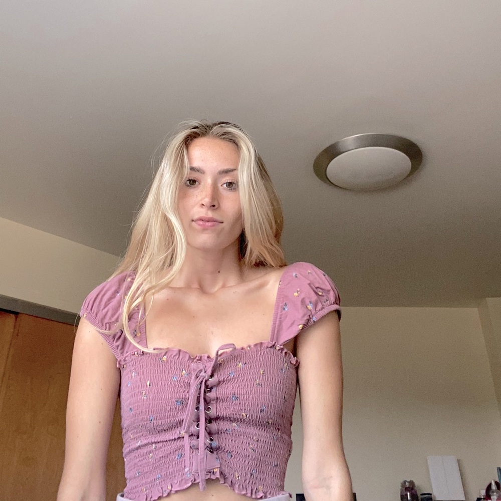 Pink and floral peasant tie-up top!